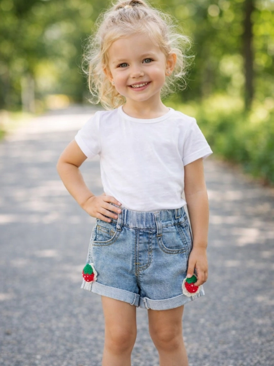 Qiz bola uchun jinsi shorti, x/b denim, 1-5 yosh, bo‘yi 80-110 sm - 