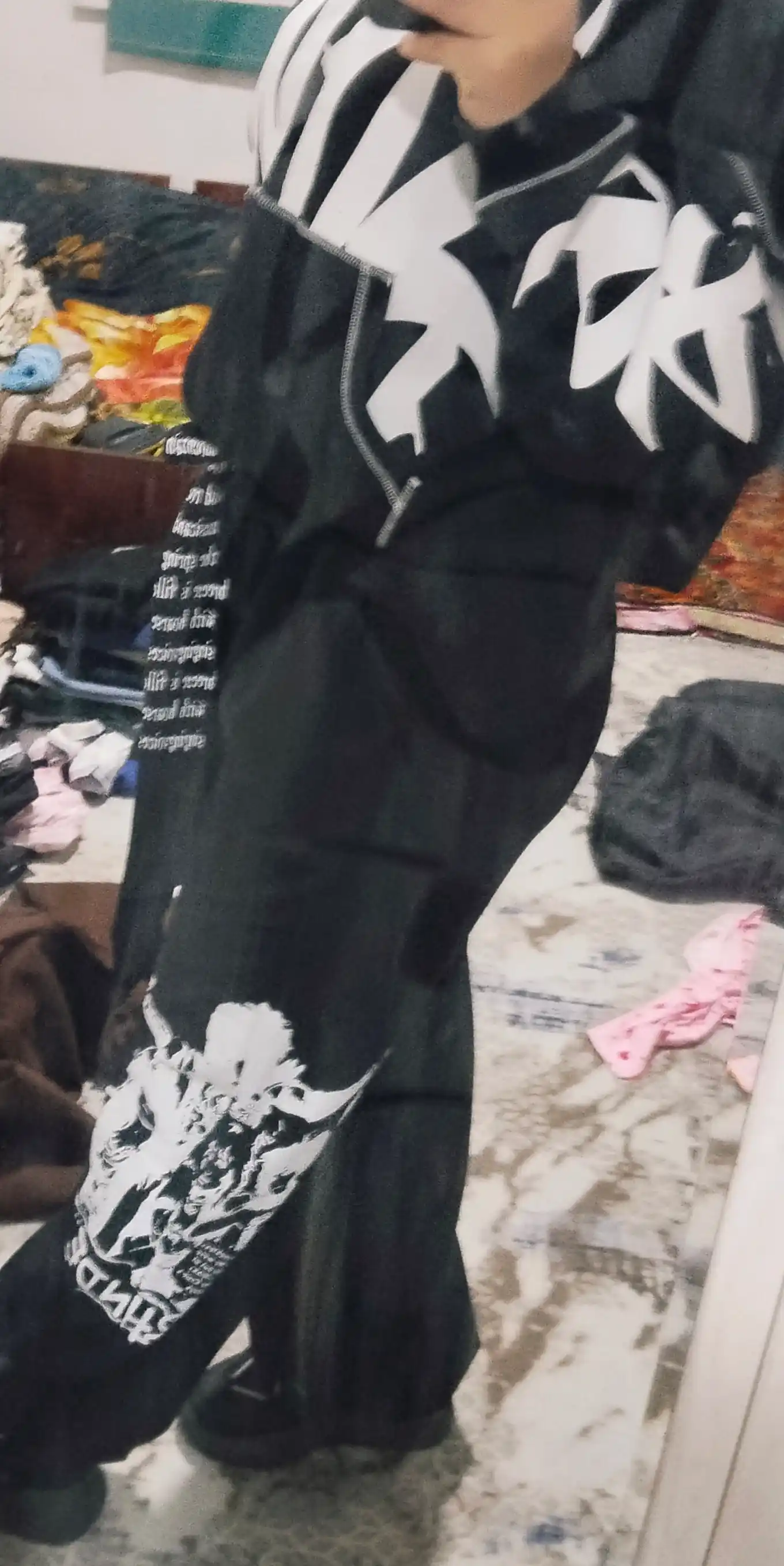 Ayollar yozgi sport shimi, keng oversize shim, yozgi triko