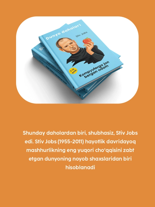 Dunyo daholari turkumi: Jobs, Motsart, Kitob, Bolalar uchun, Motivatsiya, Biografiya