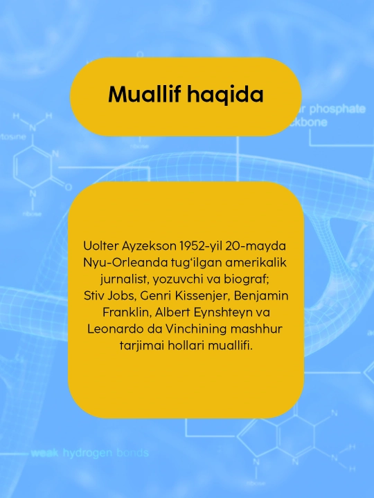 Kitob Uolter Ayzekson Kodbuzar, Ilmiy-ommabop, Biografiya, Genetika