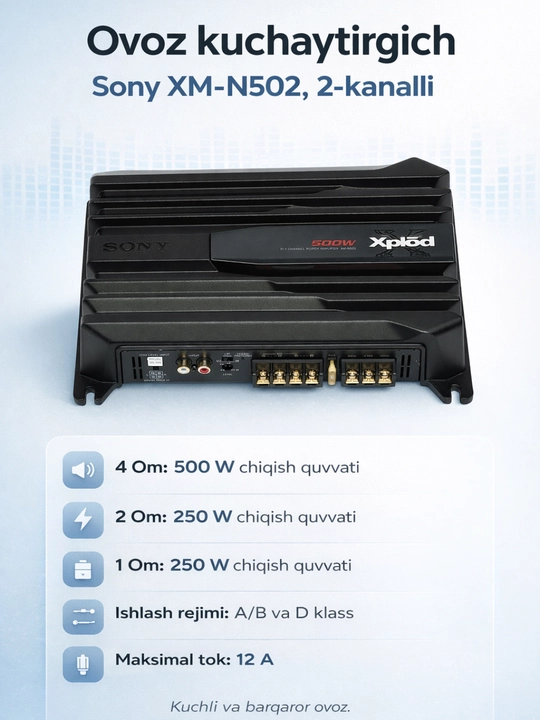 Ovoz kuchaytirgich Sony XM-N1004 4 kanalli avtomobil audio kuchaytirgichi Class AB 1000W - 