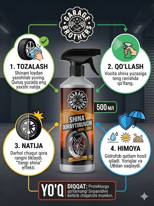 Чернитель шин "Garage Brothers" Black Tyre, блеск и защита резины