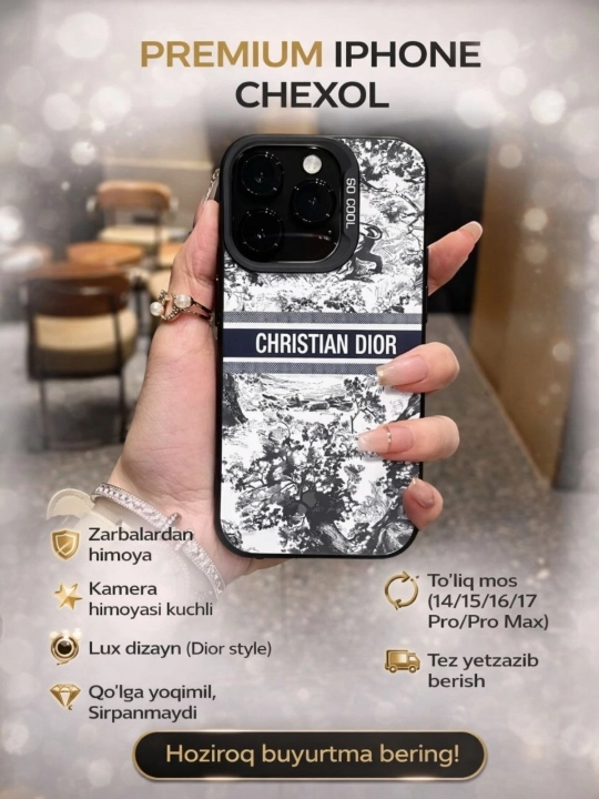 Чехол для iPhone 14 / 15 / 16 / 17 Pro Max – стиль Dior