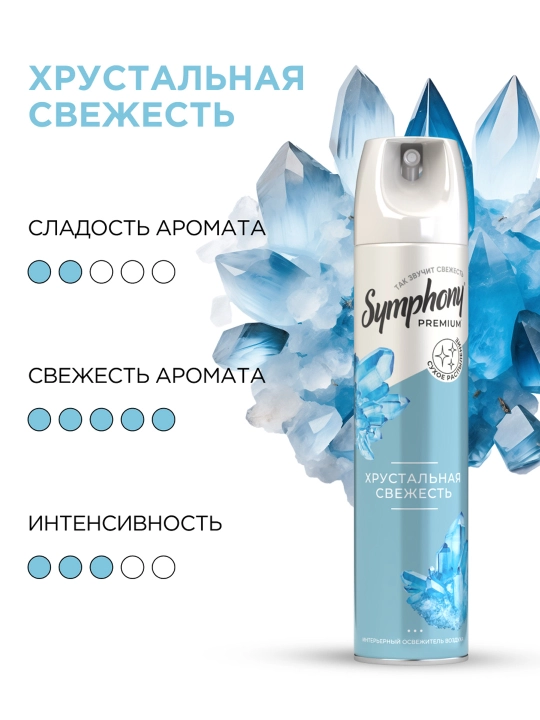 Освежитель воздуха спрей сухое распыление Symphony Premium Хрустальная свежесть 300 мл