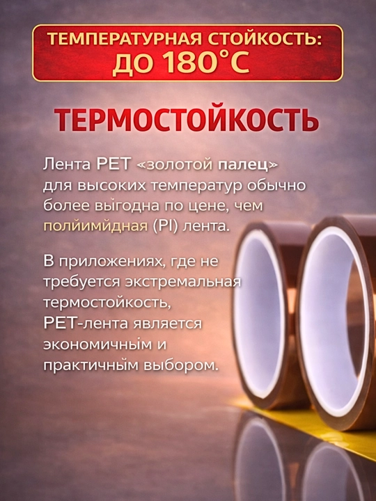 260°C gacha bo‘lgan issiqlikka chidamli PET lenta 20 mm - Yashil 66 m / Jigarrang 33 m