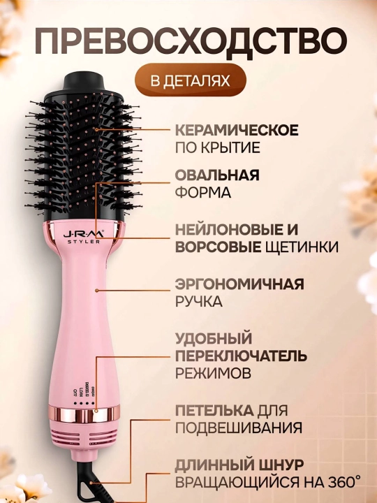 JRM BRUSH soch turmaklagich-tarog‘i, tez soch turmaklash uchun, 3 ta 1 da