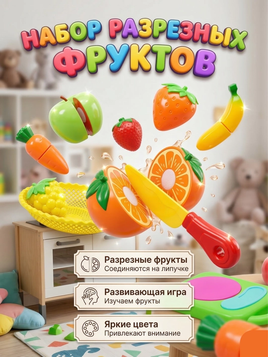 Набор нарезка фруктов, разноцветные, 3+, Китай - 