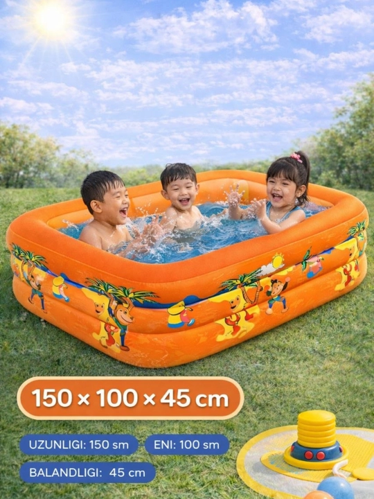 Bolalar uchun  puflanadigan basseyn (150×100×45 sm) — mustahkam va xavfsiz - 