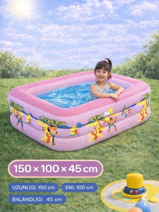 Bolalar uchun  puflanadigan basseyn (150×100×45 sm) — mustahkam va xavfsiz - 