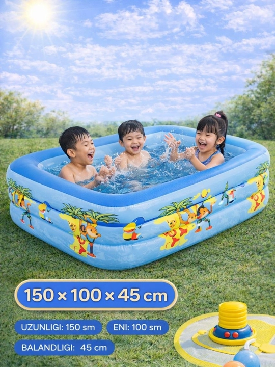 Bolalar uchun  puflanadigan basseyn (150×100×45 sm) — mustahkam va xavfsiz - 