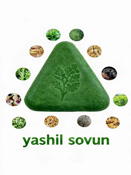 Soch mustahkamlovchi qattiq shampun sovun, yashil o‘simlikli tabiiy parvarish vositasi