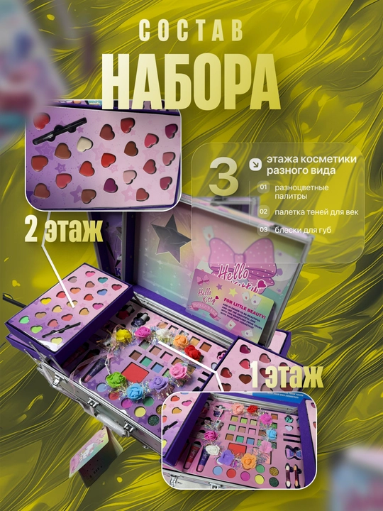 Набор детской косметики в чемодане на колесах, бьюти бокс для девочек, макияж, 3+