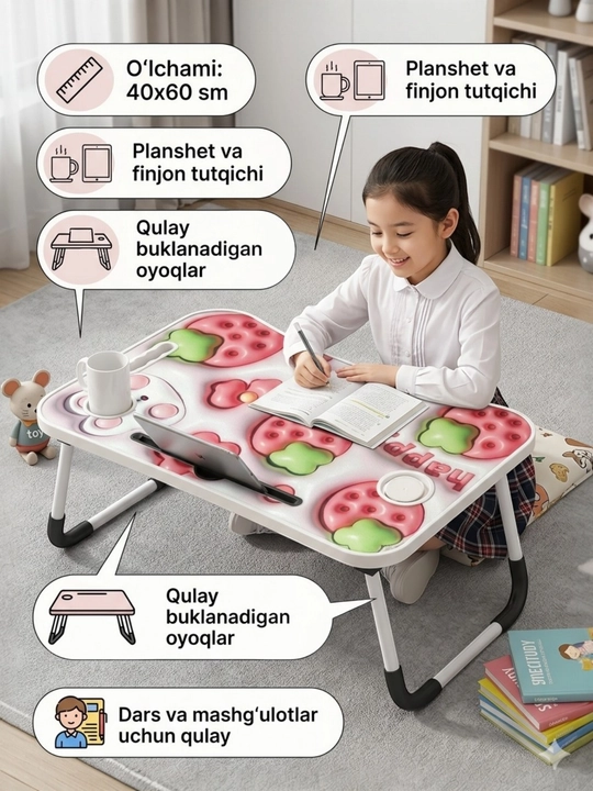 Bolalar uchun ko'p funksiyali yig'iluvchi stol-planshet (padstavka) - 