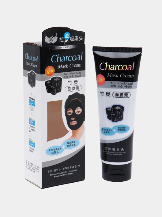 Charcoal Mask Угольная маска для лица против прыщей, черная, отбеливающая, 130 г