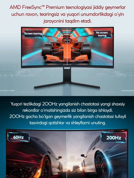 O`yin Monitorlari Xiaomi Curved,Flat Gaming 30"-24",240Hz,200Hz,1 MS,(2560 × 1080) WFHD