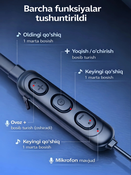 Bluetooth quloqchin B7, simsiz naushnik, mikrofonli, sport va kundalik uchun