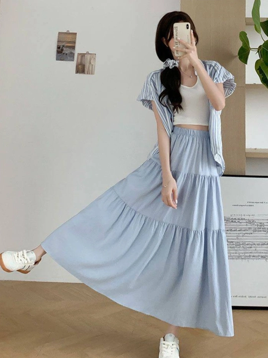 Ayollar yubkasi, uzun, ko‘p qatlamli, yozgi, oq, ko‘k, pushti, qora, S-XL