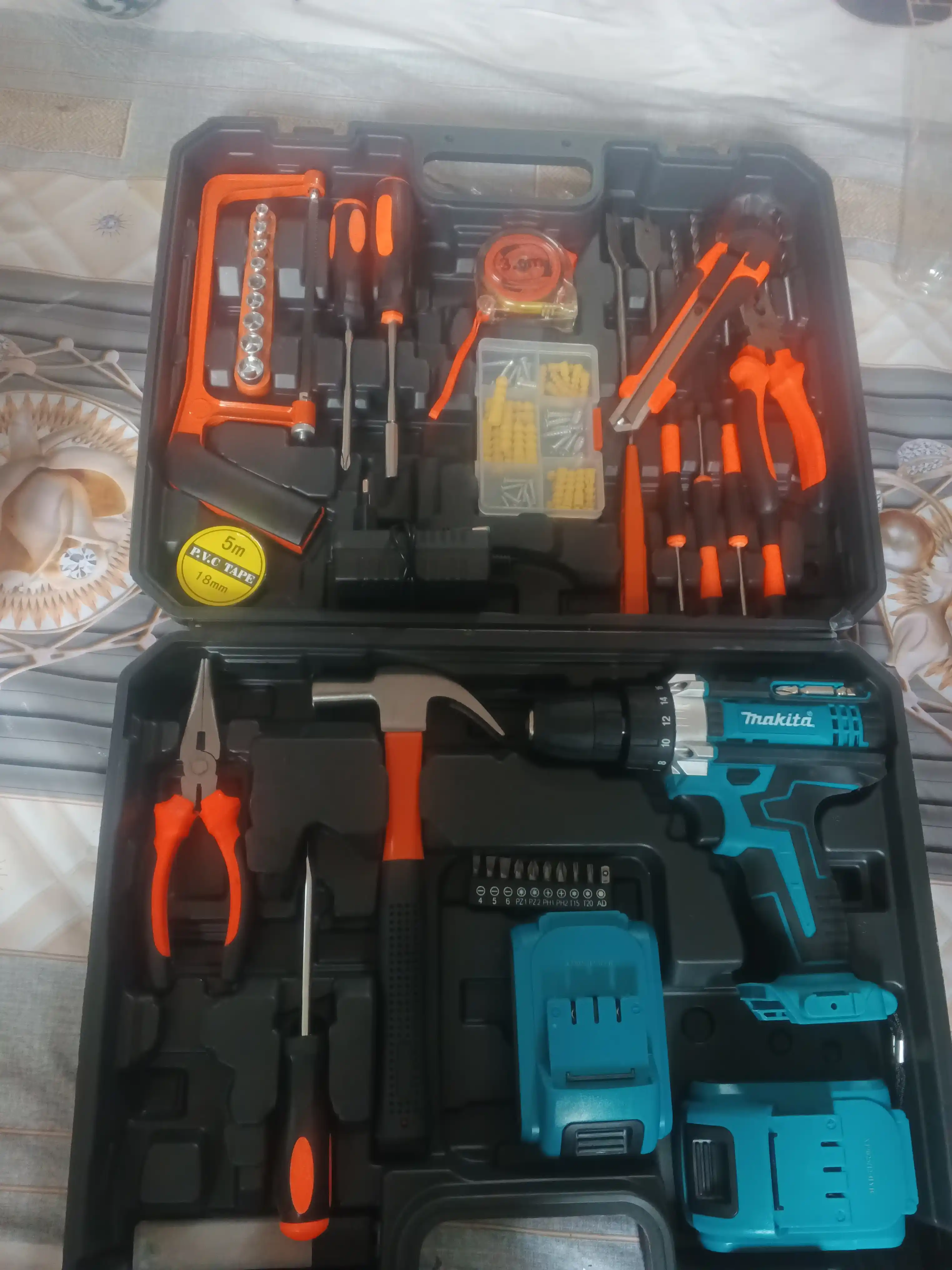 Akkumulyatorlik drel shurup buragich 48 V, cho'tkali motor, 118 tali toplam