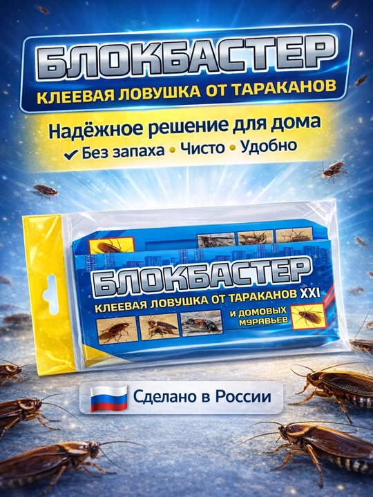 Средство от тараканов и насекомых, клеевая ловушка "Блокбастер" - 