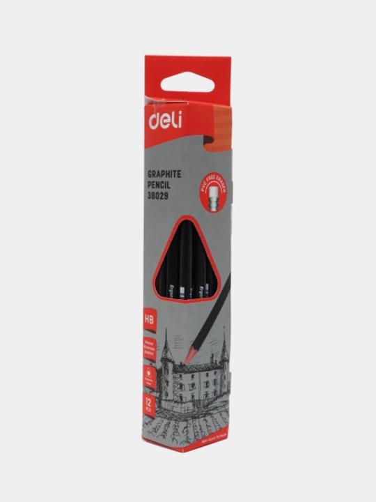 Карандаш с ластиком НВ Deli E38029, 12 шт - 