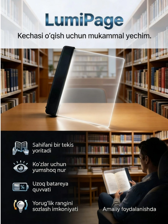 Светильник для чтения книг в темноте, 3 батарейки в подарок - 