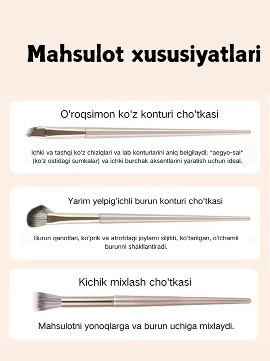 15 dona bo‘yanish cho‘tkasi to‘plami – sumkachali, ko‘z soyasi uchun, ayollar uchun