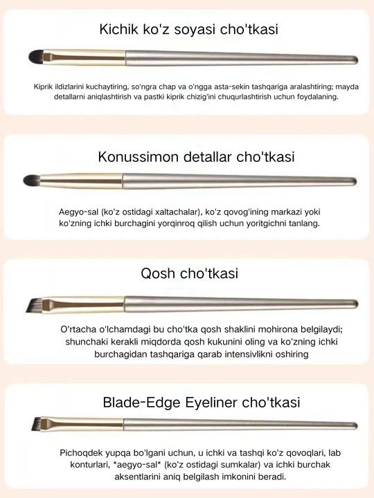 15 dona bo‘yanish cho‘tkasi to‘plami – sumkachali, ko‘z soyasi uchun, ayollar uchun