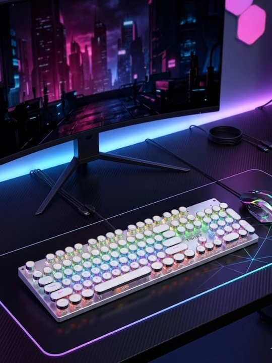 RGB Retro Mexanik Klaviatura – Dumaloq Tugmalar, LED Yoritish, USB