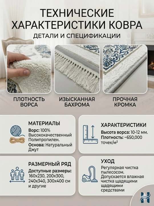 Роскошный классический ковер с центральным медальоном и изысканными кисточками - 
