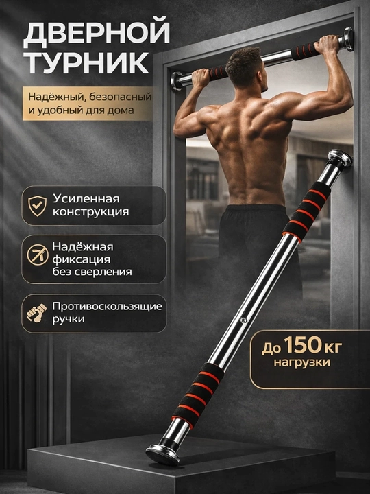 Turnik, eshik oralig‘i uchun turnik, sozlanadigan, 150 kg gacha, po‘latdan - 