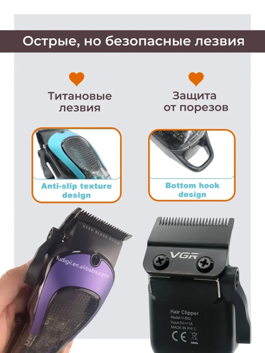 Профессиональная машинка для стрижки волос и бороды VGR, триммер