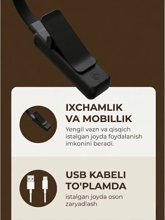 Kitob o‘qish uchun lampa, yoritgich va simsiz yoritgich