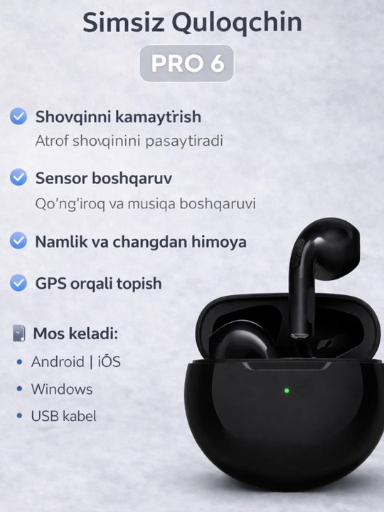 Беспроводные наушники PRO 6Bluetooth с сенсорным управлением, Android, iOS, черные и белые - 