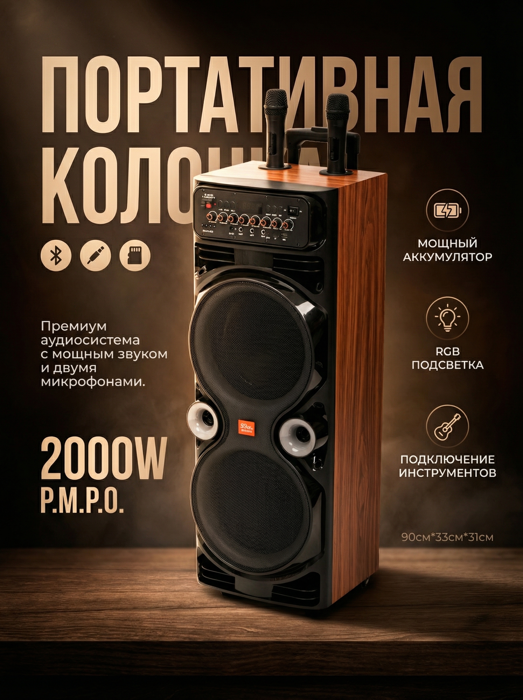 Колонка портативная беспроводная NDR 1100 и JQS 9033, караоке, с RGB подсветкой, Bluetooth - 
