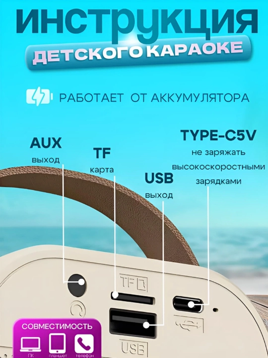 Karaoke uchun 2 ta mikrofonli portativ Bluetooth kolonka