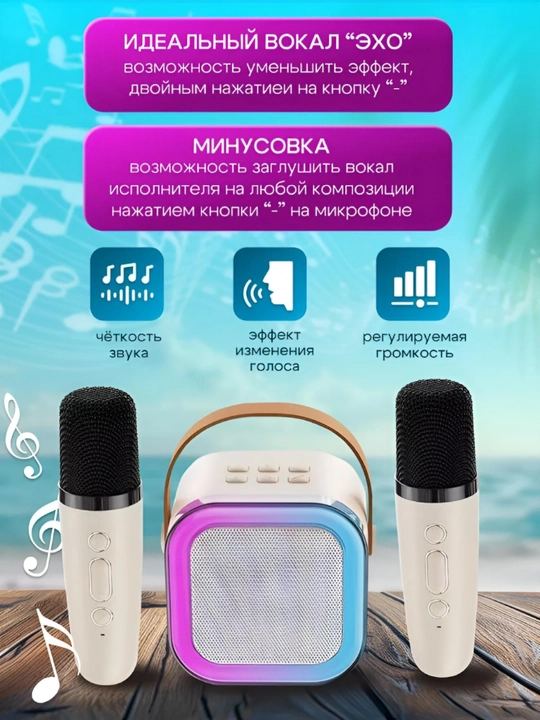 Karaoke uchun 2 ta mikrofonli portativ Bluetooth kolonka