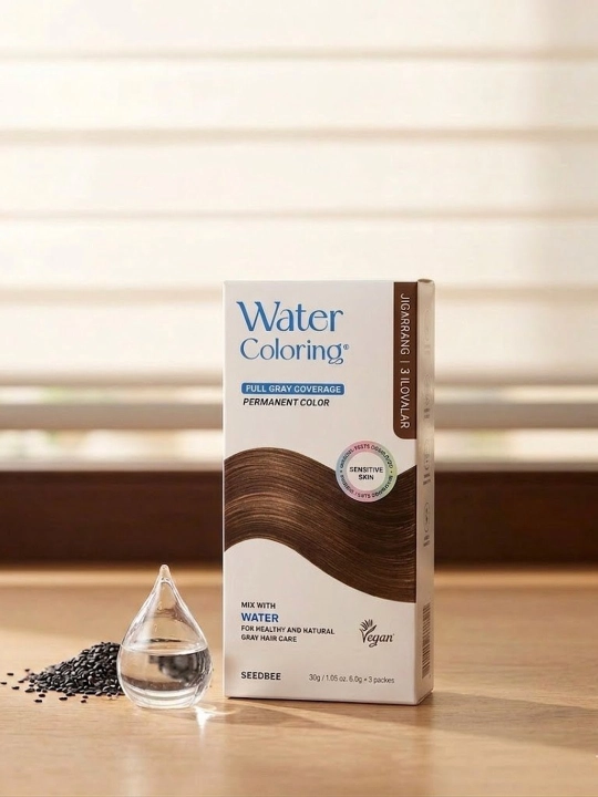 SEEDBEE Water Coloring – soch uchun tabiiy bo‘yoq, oq sochni to‘liq yopadi, 3 dona