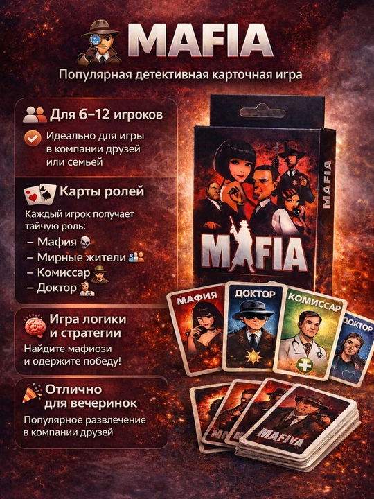 Настольные игры Mafia и Flagomania, стратегическая и викторина, для 2–12 игроков