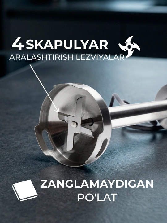 Qo'l blenderi UAKEEN ZL-515, suvga cho'mdiruvchi, ko'p funksiyali, 4 tasi 1 da, 1200 Wt