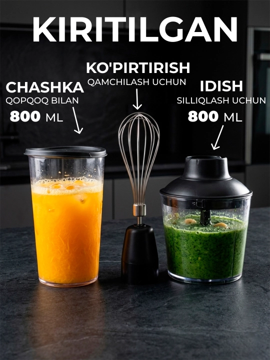 Qo'l blenderi UAKEEN ZL-515, suvga cho'mdiruvchi, ko'p funksiyali, 4 tasi 1 da, 1200 Wt