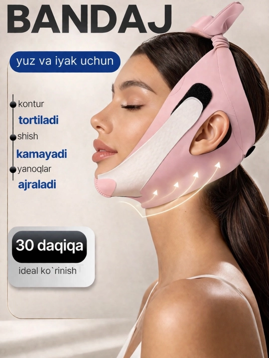 Bandaj maska yuz ovali uchun, lifting effektli yuz tortuvchi maska, V line bandaj - 
