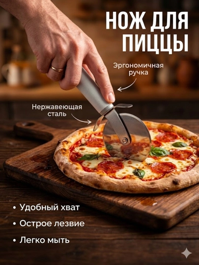 Нож для пиццы и теста, роликовый, из нержавеющей стали