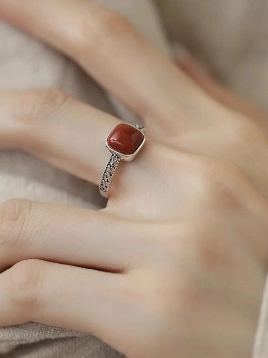 Серебряное кольцо для женщин, с красным камнем, винтаж, стиль, элегантное украшение