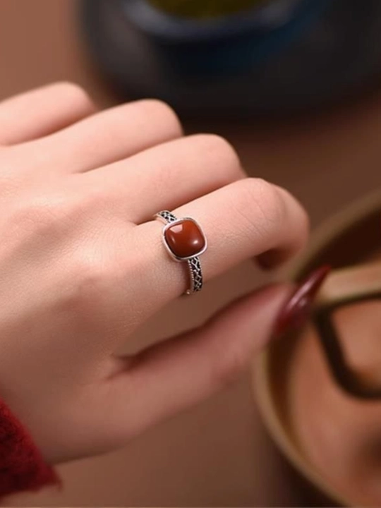 Серебряное кольцо для женщин, с красным камнем, винтаж, стиль, элегантное украшение