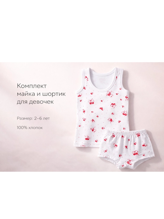 Детский комплект для девочек майка и шорты, хлопок, лёгкий, удобный, домашний, с рисунком - 