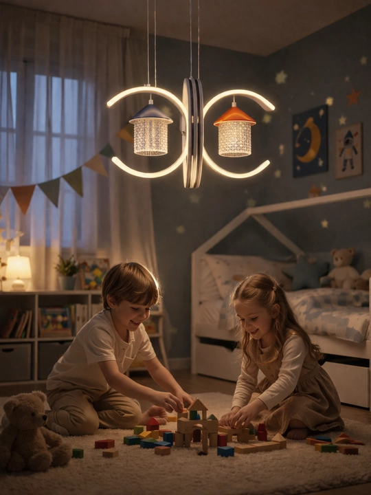Детская LED люстра домик 3 режима, до 15 м², дизайнерская подвесная люстра