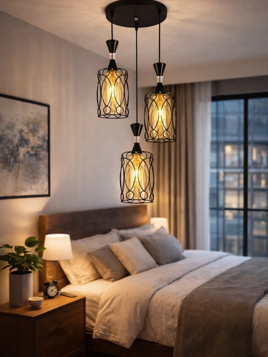 LOFT uslubidagi osma lyustra, 3 ta E27 lampa, balandligi sozlanadi, 20 m² gacha yoritish