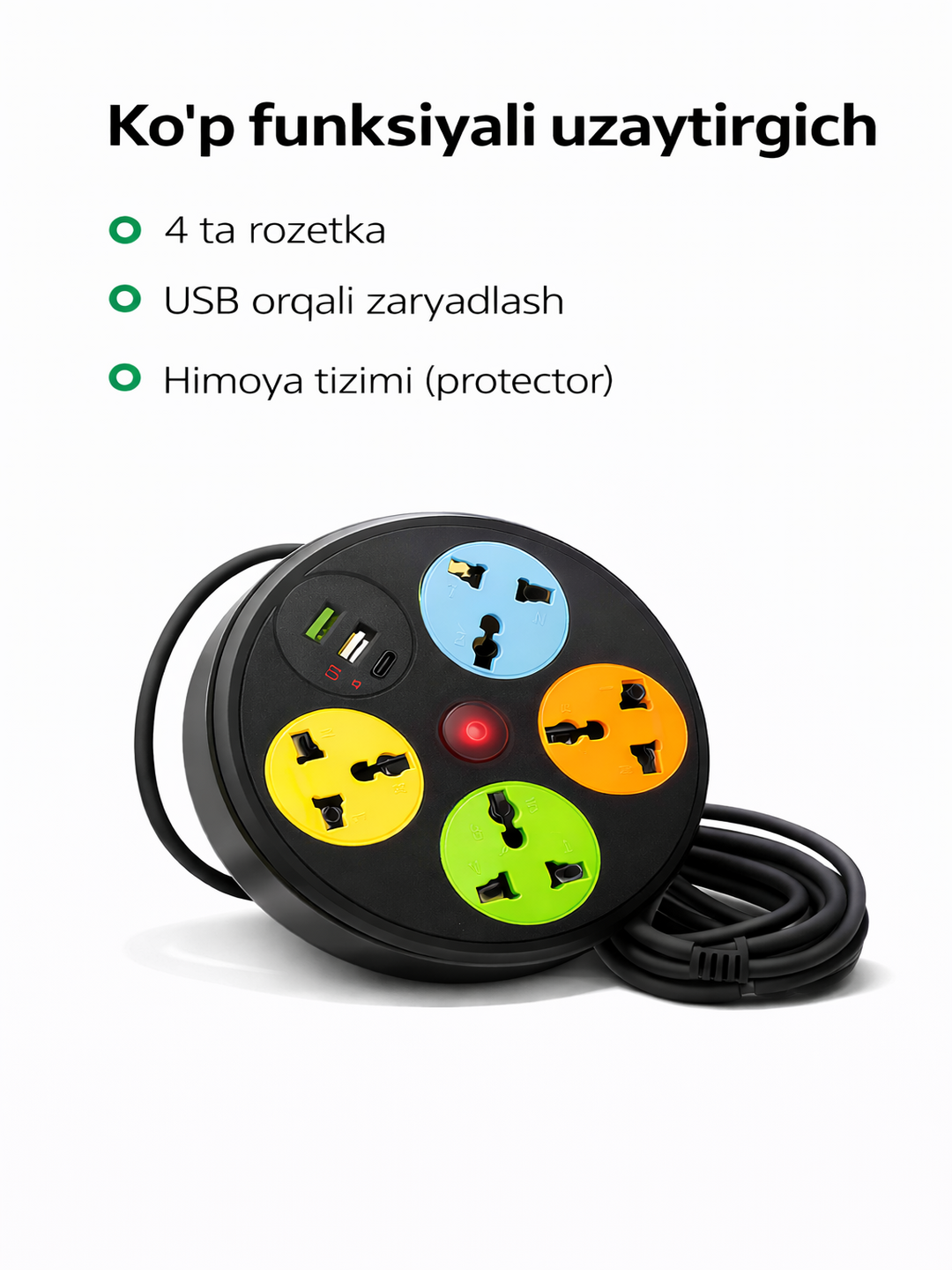Rozetka uzaytirgich + USB Power Socket Extension - 