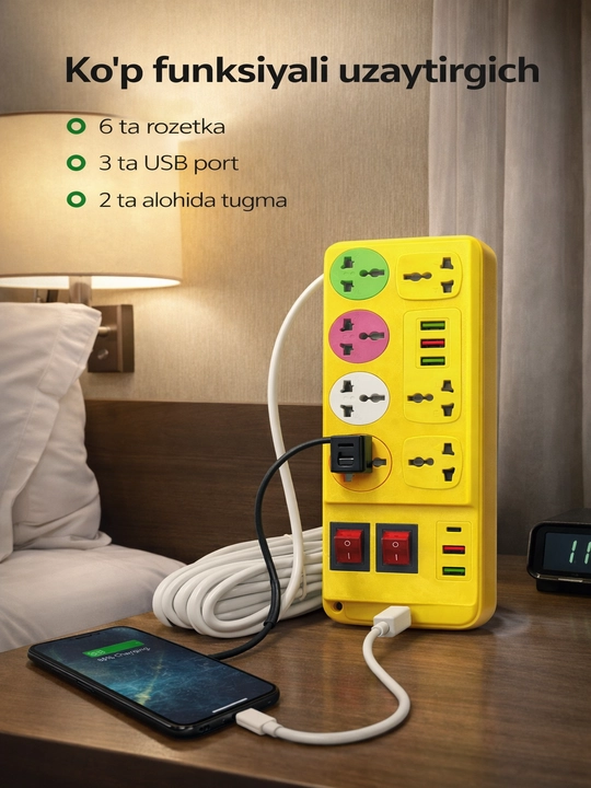 Rozetka uzaytirgich + USB Power Socket Extension