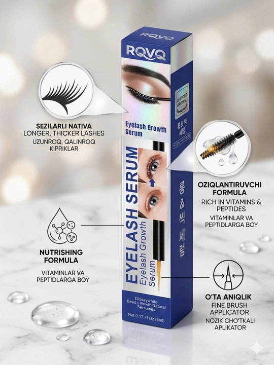 Сыворотка для роста ресниц и бровей ROVQ Eyelash Serum, укрепляющая, 3 мл - 